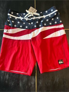 Quiksilver Red, White & Blue Stars Wave Boardshorts